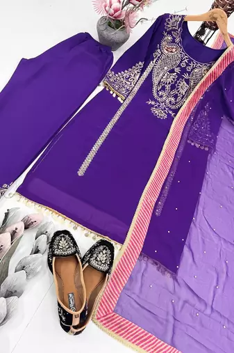 Blue georgette embroidered readymade suits