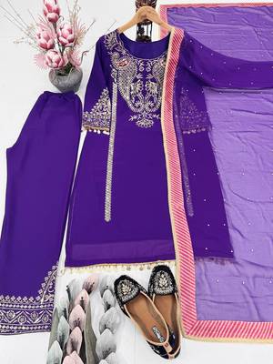 Blue georgette embroidered readymade suits 4