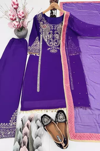 Blue georgette embroidered readymade suits