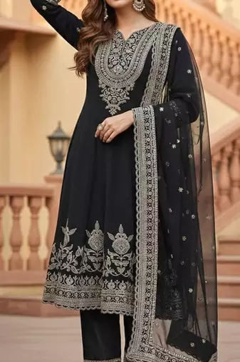 Black georgette embroidered readymade suits