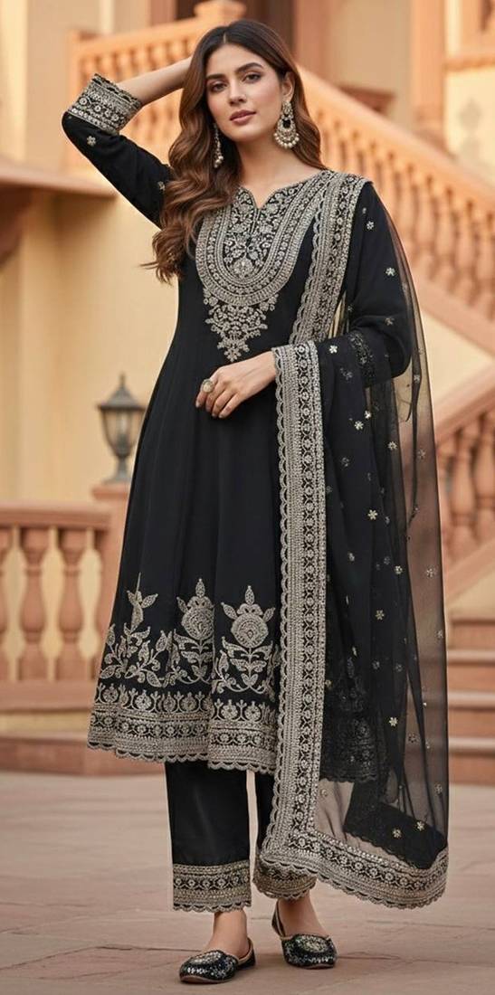 Black georgette embroidered readymade suits