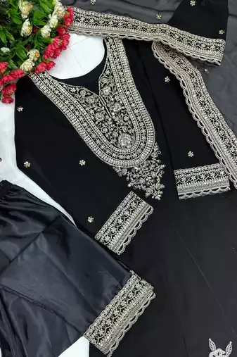 Black georgette embroidered readymade suits