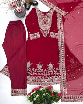 Maroon georgette embroidered readymade suits 1