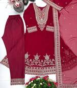 Maroon georgette embroidered readymade suits