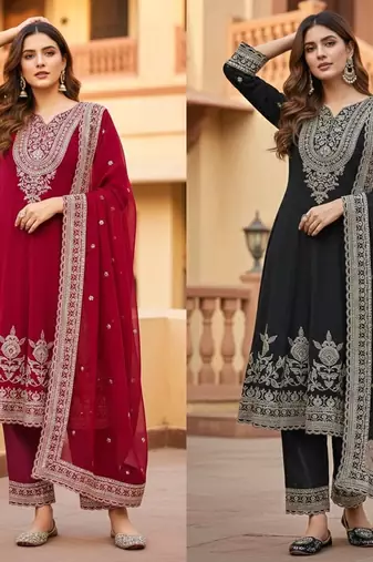 Maroon georgette embroidered readymade suits