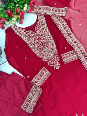 Maroon georgette embroidered readymade suits 3