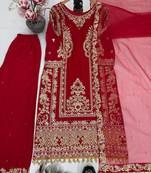 Red georgette embroidered readymade suits