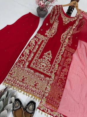 Red georgette embroidered readymade suits 2