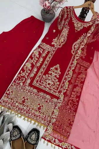 Red georgette embroidered readymade suits