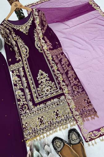 Lavender georgette embroidered readymade suits