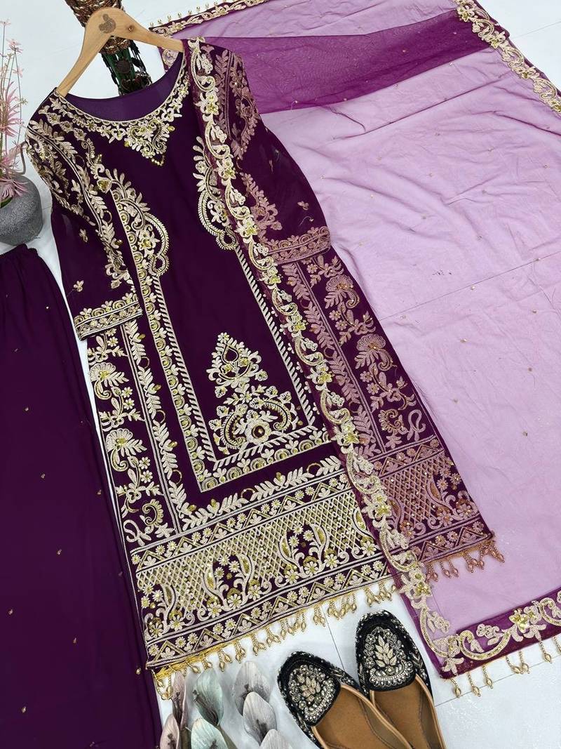 Lavender georgette embroidered readymade suits