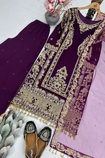 Lavender georgette embroidered readymade suits