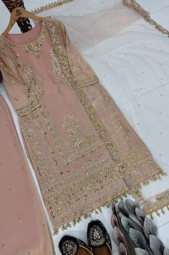 Peach georgette embroidered readymade suits