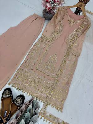 Peach georgette embroidered readymade suits 2