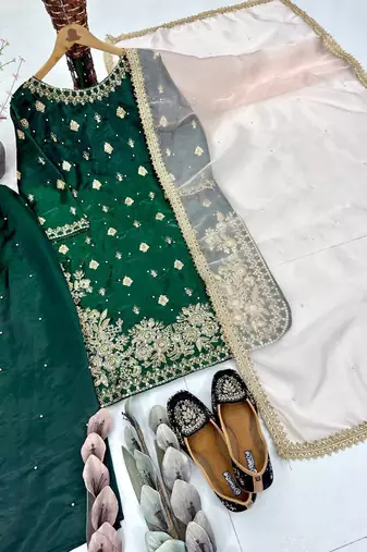 Green georgette embroidered readymade suits