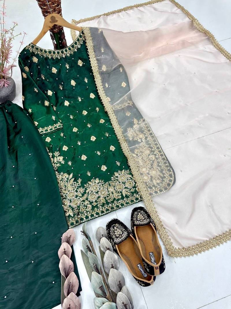 Green georgette embroidered readymade suits