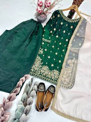 Green georgette embroidered readymade suits 2