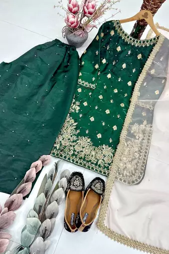 Green georgette embroidered readymade suits