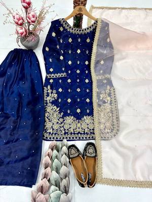 Blue georgette embroidered readymade suits 1