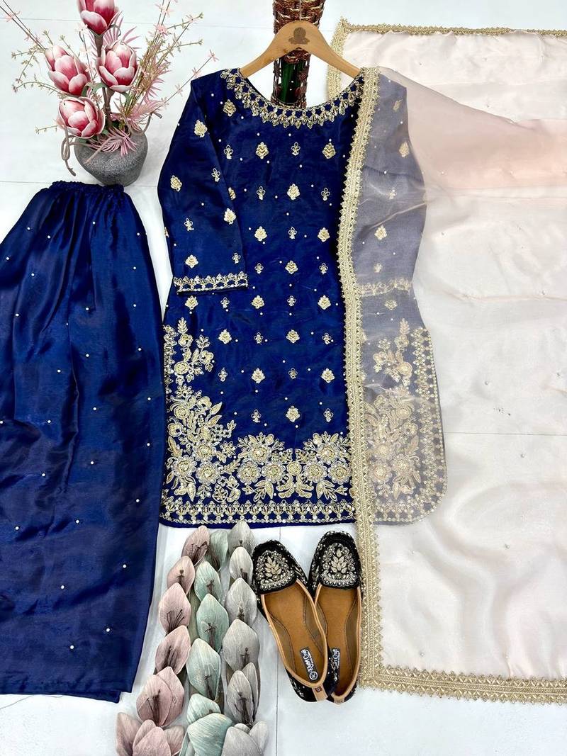 Blue georgette embroidered readymade suits