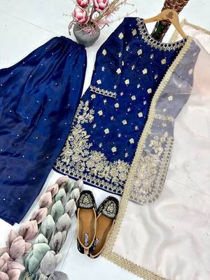 Blue georgette embroidered readymade suits 2