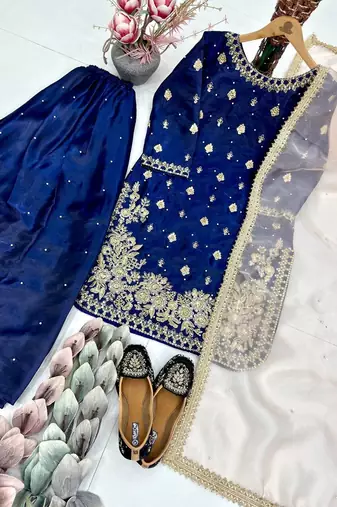 Blue georgette embroidered readymade suits