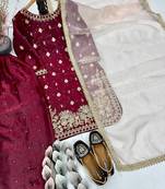 Maroon georgette embroidered readymade suits