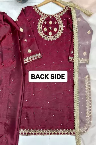 Maroon georgette embroidered readymade suits