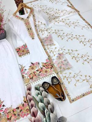White silk embroidered readymade suits 2
