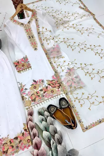White silk embroidered readymade suits