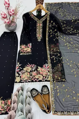 Black silk embroidered readymade suits