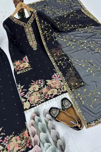 Black silk embroidered readymade suits