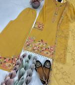 Yellow silk embroidered readymade suits