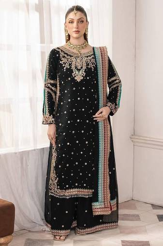 Black georgette embroidered readymade suits