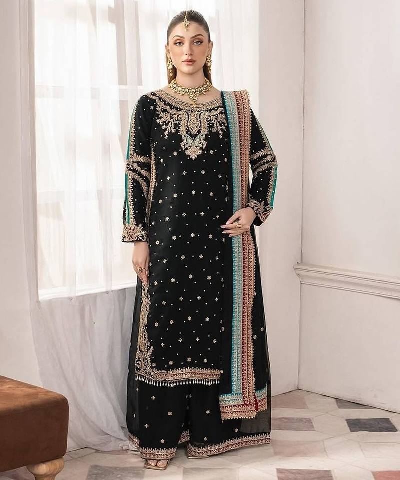 Black georgette embroidered readymade suits