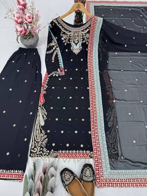 Black georgette embroidered readymade suits 3