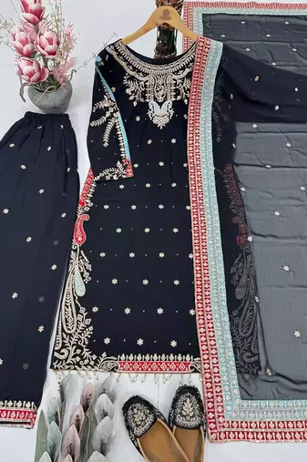 Black georgette embroidered readymade suits