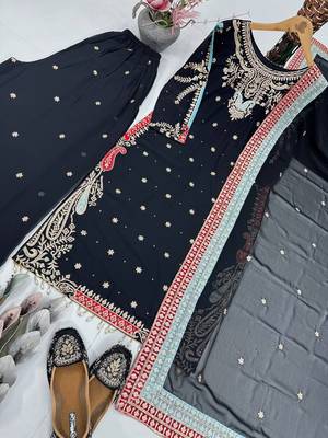 Black georgette embroidered readymade suits 4