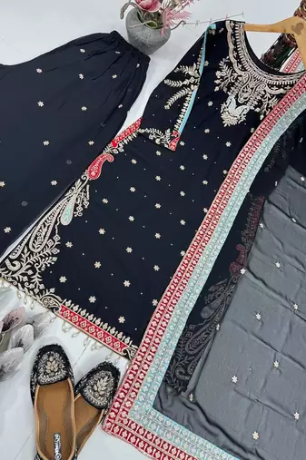 Black georgette embroidered readymade suits
