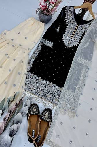 Black georgette embroidered readymade suits