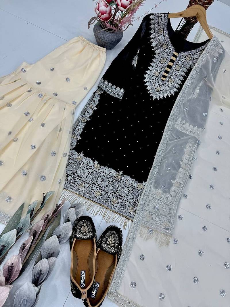Black georgette embroidered readymade suits