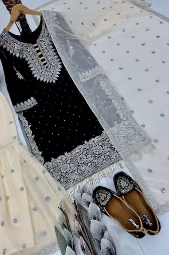 Black georgette embroidered readymade suits