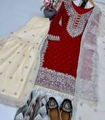 Red georgette embroidered readymade suits