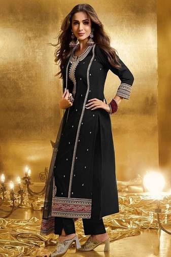 Black georgette embroidered readymade suits