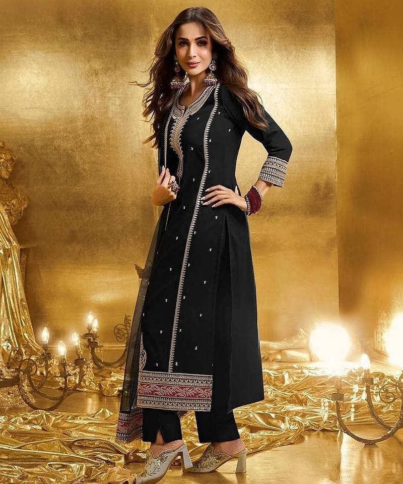 Black georgette embroidered readymade suits