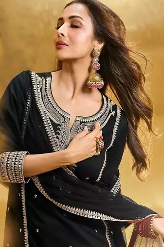 Black georgette embroidered readymade suits