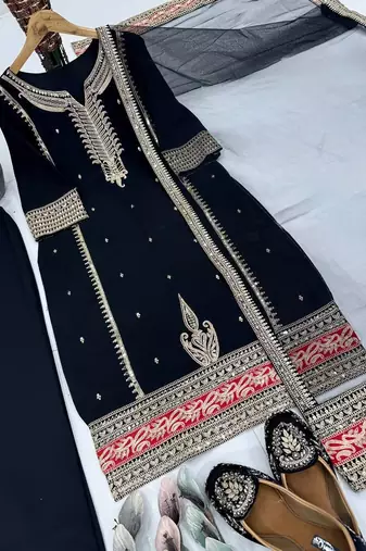 Black georgette embroidered readymade suits