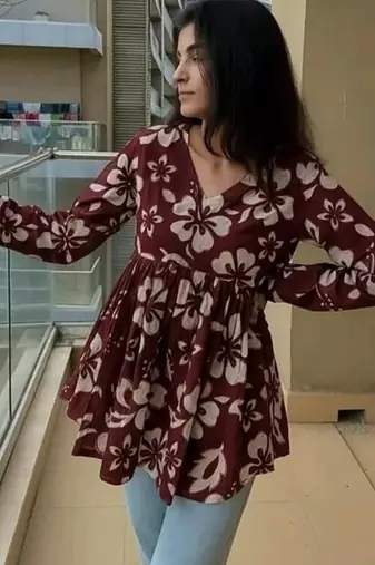 Pack Of 1 Handmade Block Printed Rayon Fabric Designer Tops & Tunics For Women's & Girls