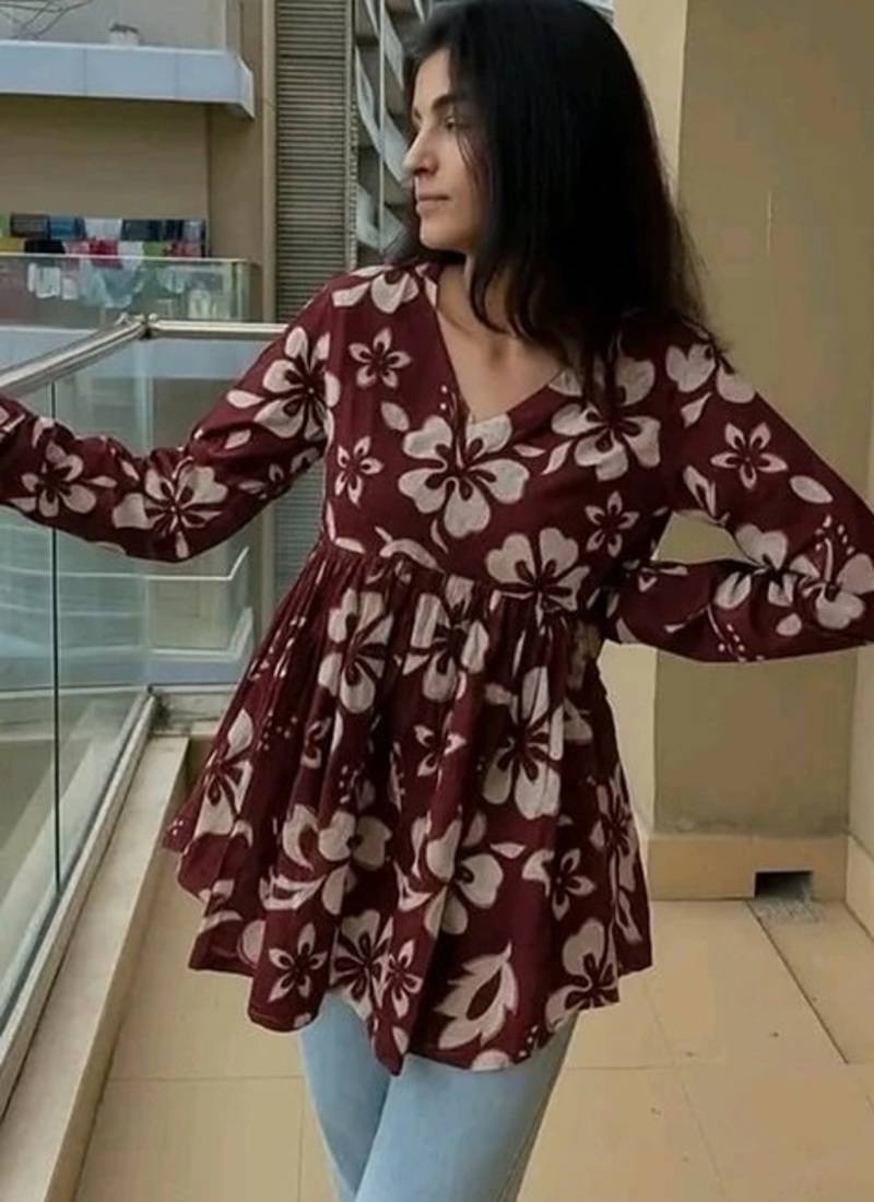 Pack Of 1 Handmade Block Printed Rayon Fabric Designer Tops & Tunics For Women's & Girls