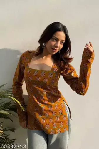 Pack Of 1 Handmade Block Printed Rayon Fabric Designer Tops & Tunics For Women's & Girls